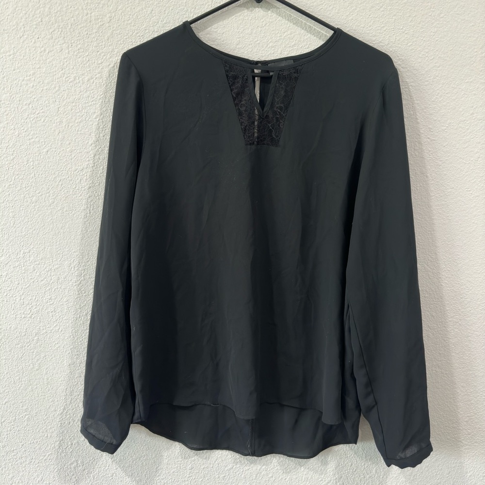 Adorable black long sleeve top with lace neck